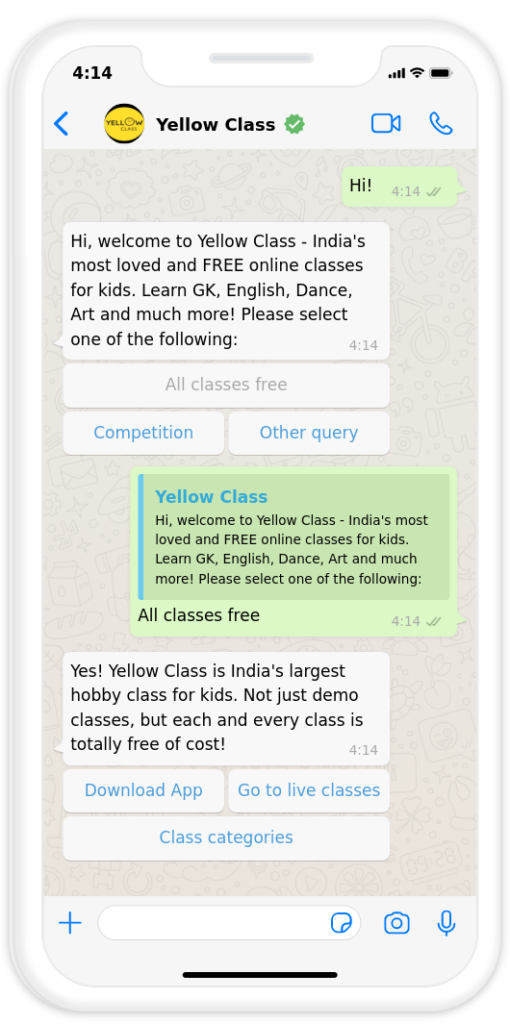 Yellow Class WhatsApp Chatbot