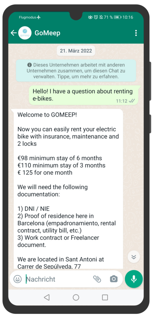 Gomeep e-bike chatbot