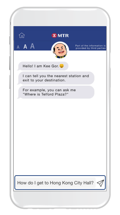 chatbots urban mobility, Hong Kong MTR bot